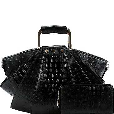 Metal Handle Ostrich Print Satchel Wallet SET MH-LHU1971W