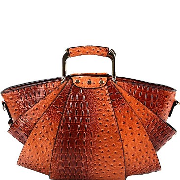 Metal Handle Ostrich Print Satchel Wallet SET MH-LHU1971W