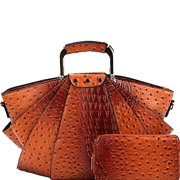 Metal Handle Ostrich Print Satchel Wallet SET MH-LHU1971W