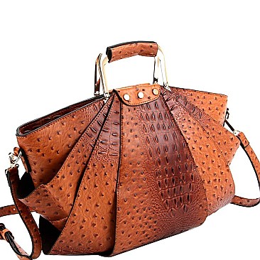 Metal Handle Ostrich Print Satchel Wallet SET MH-LHU1971W
