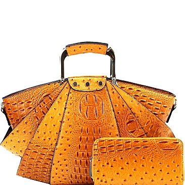 Metal Handle Ostrich Print Satchel Wallet SET MH-LHU1971W