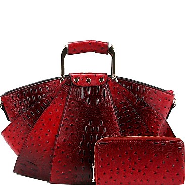 Metal Handle Ostrich Print Satchel Wallet SET MH-LHU1971W