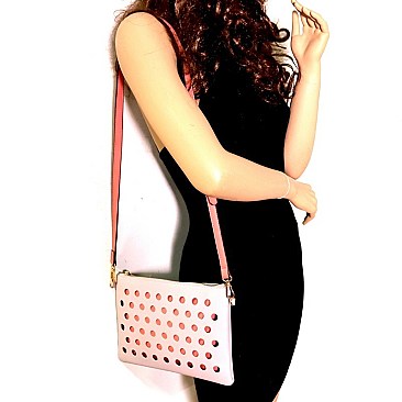 Perforated Color Block 2 in 1 Clutch Shoulder Bag  MH-LHU200