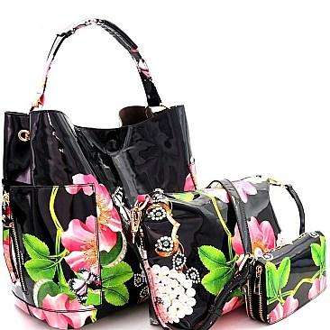 Fashionable Flower Butterfly Print Patent 3 in 1 Hobo Wallet SET MH-LHU2042W