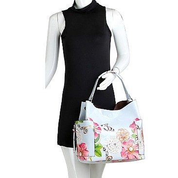 Fashionable Flower Butterfly Print Patent 3 in 1 Hobo Wallet SET MH-LHU2042W