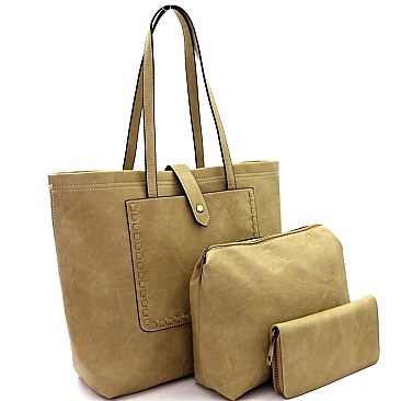 Fashionable Stitch Accent Pocket 3 in 1 Shopper Tote Value SET MH-LHU2231W