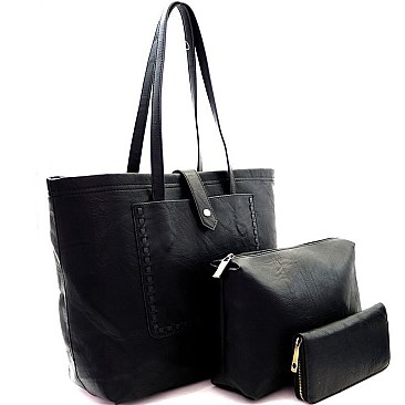 Fashionable Stitch Accent Pocket 3 in 1 Shopper Tote Value SET MH-LHU2231W