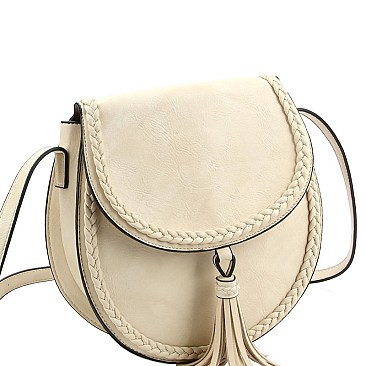 Stylish Tassel Accent Braided Cross Body Saddle Bag MH-LHU230