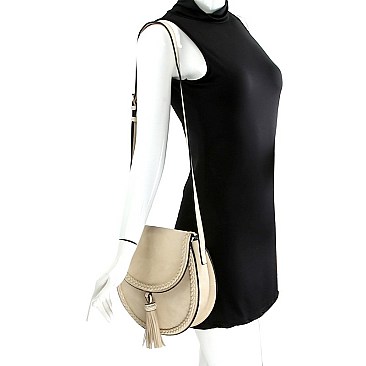 Stylish Tassel Accent Braided Cross Body Saddle Bag MH-LHU230
