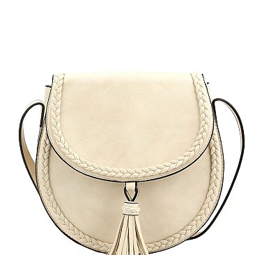 Stylish Tassel Accent Braided Cross Body Saddle Bag MH-LHU230