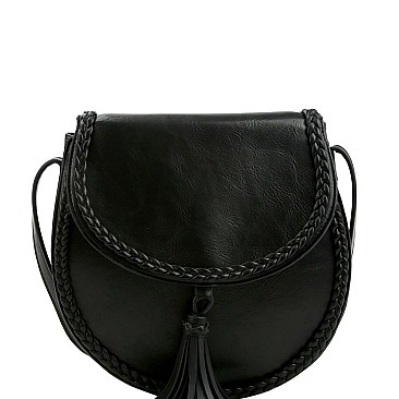 Stylish Tassel Accent Braided Cross Body Saddle Bag MH-LHU230