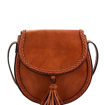 Stylish Tassel Accent Braided Cross Body Saddle Bag MH-LHU230