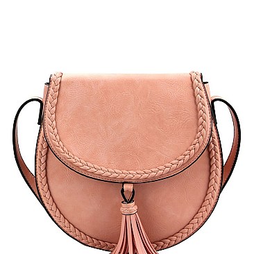 Stylish Tassel Accent Braided Cross Body Saddle Bag MH-LHU230