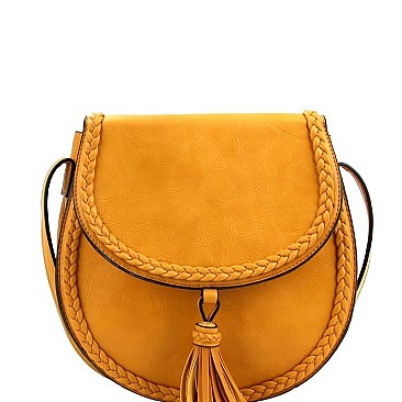 Stylish Tassel Accent Braided Cross Body Saddle Bag MH-LHU230