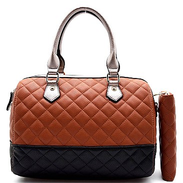 [S]LI3366-LP Quilted Boston Satchel SET