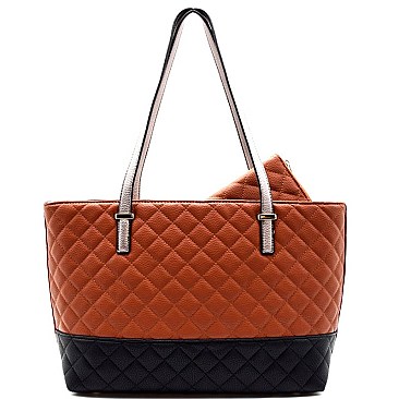 [S]LI3369-LP Quilted Colorblock Shopping Tote SET