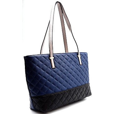 [S]LI3369-LP Quilted Colorblock Shopping Tote SET