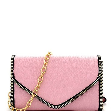 LI6814-LP Zipper Accent Envelope Clutch Shoulder Bag