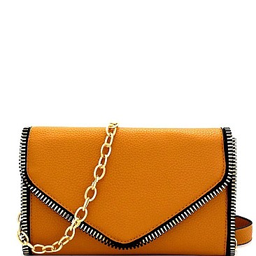 LI6814-LP Zipper Accent Envelope Clutch Shoulder Bag