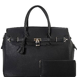 Padlock Accent Leatherette 2Way Bag Set