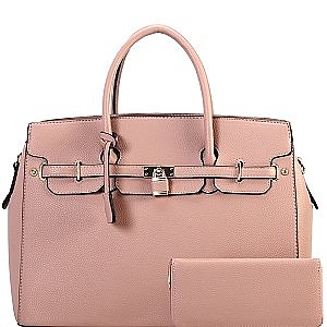 Padlock Accent Leatherette 2Way Bag Set