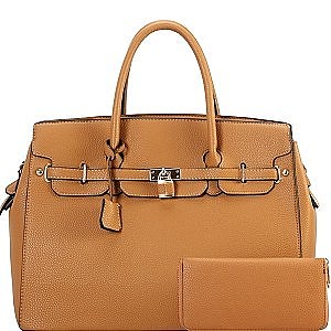 Padlock Accent Leatherette 2Way Bag Set