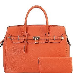 Padlock Accent Leatherette 2Way Bag Set