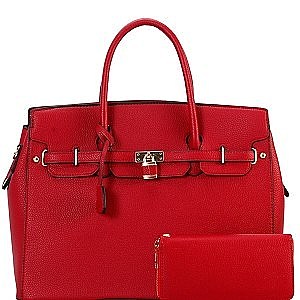 Padlock Accent Leatherette 2Way Bag Set