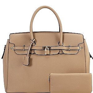 Padlock Accent Leatherette 2Way Bag Set