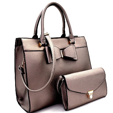 Bow Accent 2 in 1 Structured Satchel Crossbody SET MH-LI7034