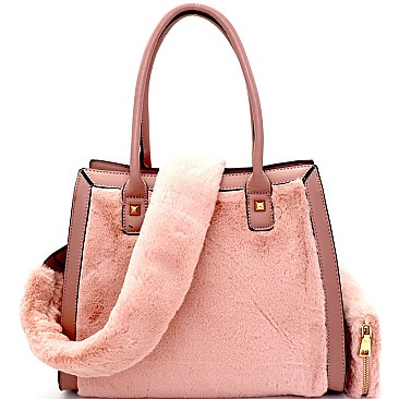 Faux-Fur Strap Accent Satchel Wallet SET MH-[S]LJL0031W