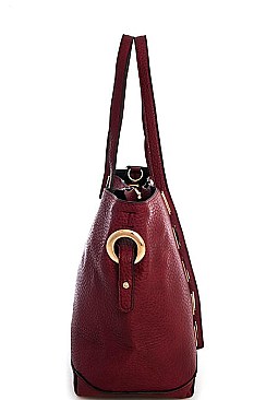 V METAL ACCENT High Quality Faux Leather Tote