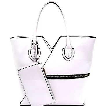 LJX001-LP Zipper Accent Large Tote with Leashed Pouch