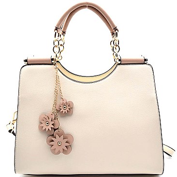 LL015-LP Flower Charm Two-Tone Satchel