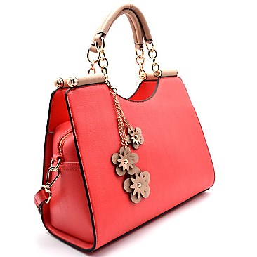 LL015-LP Flower Charm Two-Tone Satchel