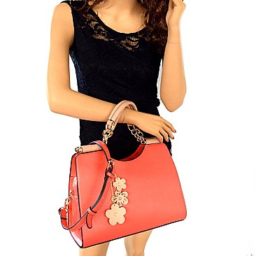 LL015-LP Flower Charm Two-Tone Satchel