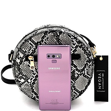 ROUND SNAKE PRINT CROSS BODY