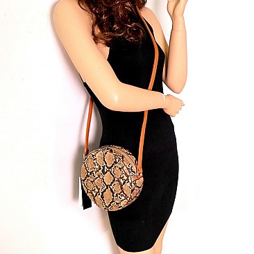 ROUND SNAKE PRINT CROSS BODY