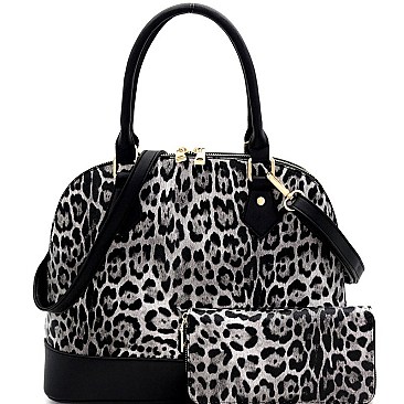 Leopard Print 2-Way Dome Satchel Wallet SET