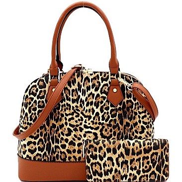 Leopard Print 2-Way Dome Satchel Wallet SET