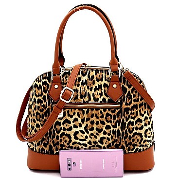 Leopard Print 2-Way Dome Satchel Wallet SET