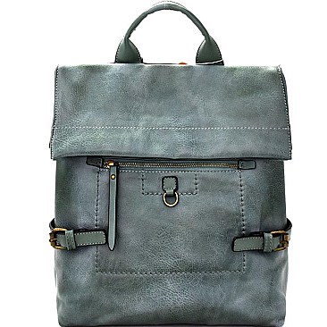 LMS040-LP Buckle Accent Multi-Pocket Rustic Fashion Backpack