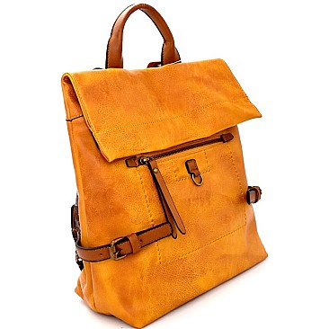 LMS040-LP Buckle Accent Multi-Pocket Rustic Fashion Backpack