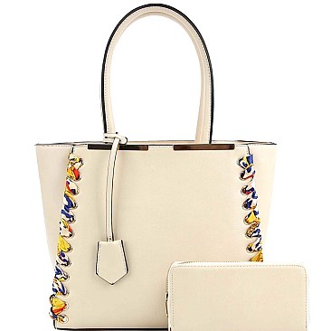 Chic Scarf Whip Stitched 2-Way Wing Satchel Wallet SET MH-LMS0751