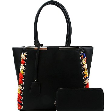 Chic Scarf Whip Stitched 2-Way Wing Satchel Wallet SET MH-LMS0751