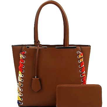 Chic Scarf Whip Stitched 2-Way Wing Satchel Wallet SET MH-LMS0751