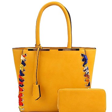 Chic Scarf Whip Stitched 2-Way Wing Satchel Wallet SET MH-LMS0751