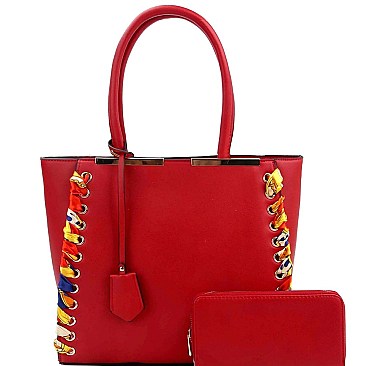 Chic Scarf Whip Stitched 2-Way Wing Satchel Wallet SET MH-LMS0751