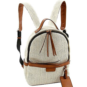 Fashionable Knitted Straw Multi-Pocket Fashion Backpack Wallet SET MH-LMS0791W