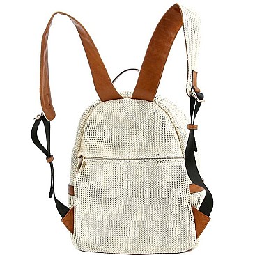 Fashionable Knitted Straw Multi-Pocket Fashion Backpack Wallet SET MH-LMS0791W